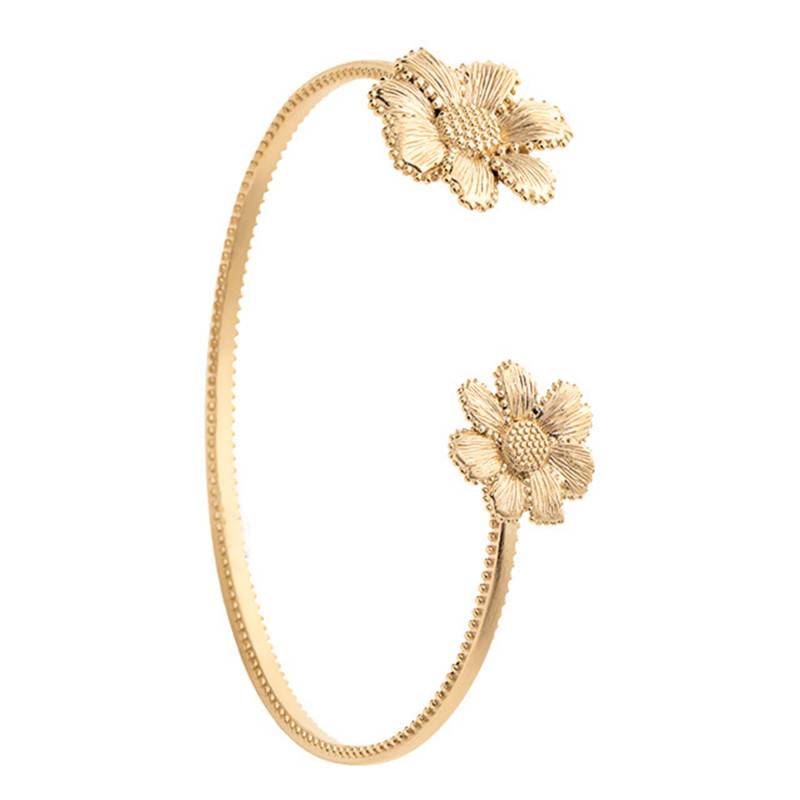 Yellow Gold Plated Flora Open Bangle, 58 mm Diameter - Ana & Cha