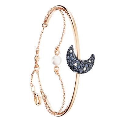 Bracelet Jonc Luna Métal Doré Rose, Perle & Cristaux, Longueur Ajustable - 5671586 - Swarovski