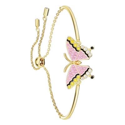 Bracelet Mi-Jonc Idyllia Papillon Rose, Cristaux & Métal Doré, 24 cm, Ajustable - 5670053 - Swarovski