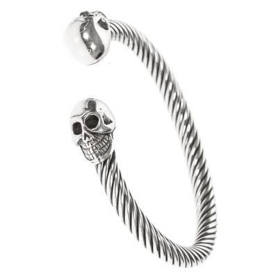 925 Silver Open Bangle with Skull - Orus Bijoux