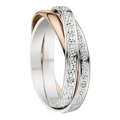 Alliance Ruban Standard Firoza Triple-Anneaux en 2 Ors Rose Polie et Blanc Diamantée 750, Largeur 2,5 mm - Gaïa