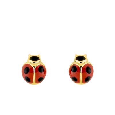 Yellow Gold Ladybug Stud Earrings, Size 4 x 5 mm - Emanessence