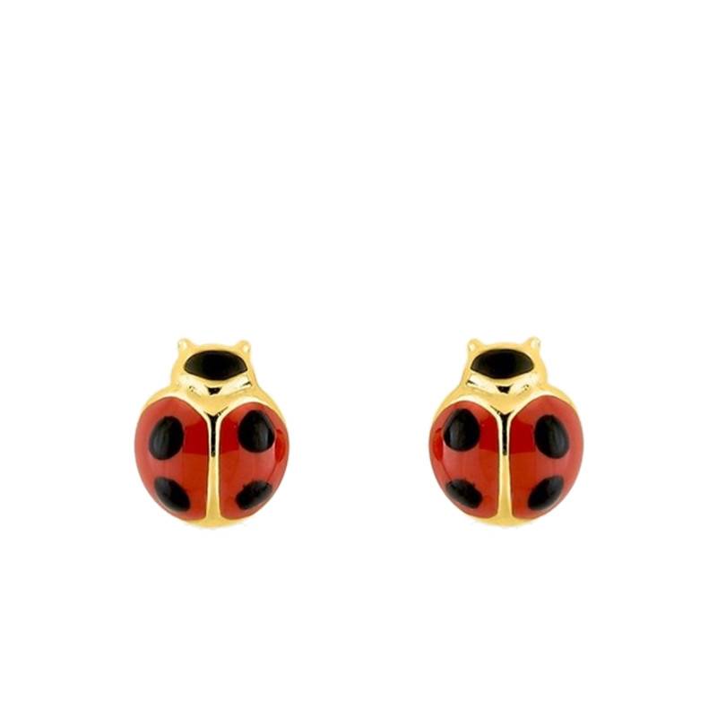 Yellow Gold Ladybug Stud Earrings, Size 4 x 5 mm - Emanessence