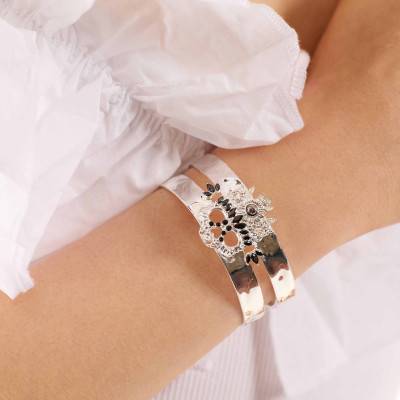Silver Frozen Bracelet, Stones & Rhinestones, Adjustable Length - Hipanema