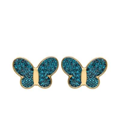 Blue Butterfly Stud Earrings in 375 Yellow Gold & Lacquer - Bambins