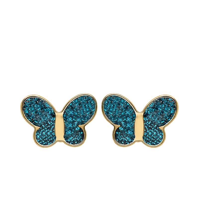 Blue Butterfly Stud Earrings in 375 Yellow Gold & Lacquer - Bambins
