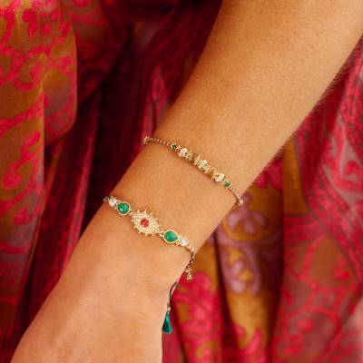 Bracelet Habibi Doré & Perles de Miyuki Bicolores, Longueur 15,50 à 20,50 cm - Hipanema