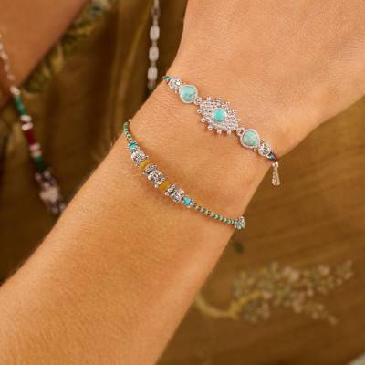 Bracelet Habibi Argenté & Perles de Miyuki Bicolores, Longueur 15,50 à 20,50 cm - Hipanema