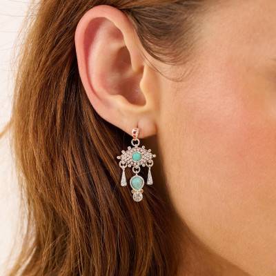 Boucles d'oreilles Syracuz Argentées, Imitations Turquoise & Strass - Hipanema