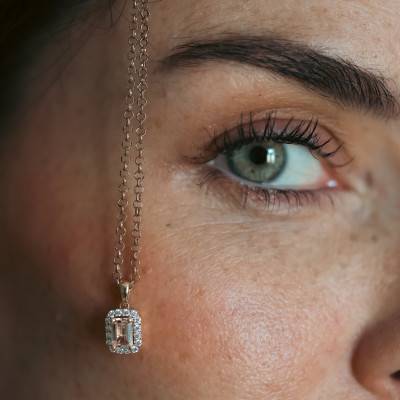 Rose Gold Quadra Pendant with Morganite & Diamonds - Aurora