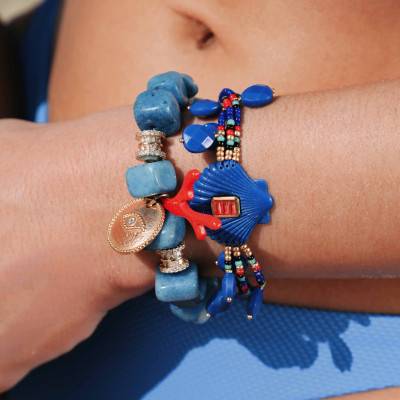 Bracelet Shelley Multi-liens Indigo, Perles & Résine, Longueur de 15,5 à 20,5 cm - Hipanema