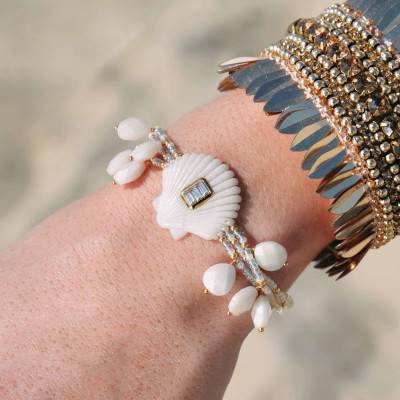 Shelley Gold Multi-Link Pearl & Resin Bracelet, 15.5 cm to 20.5 cm - Hipanema