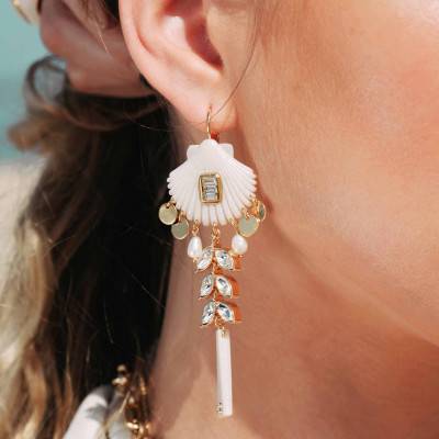 Boucles d'oreilles Coralie Blanches & Dorées - Hipanema