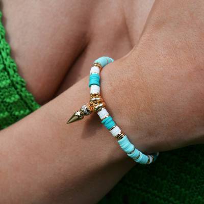 Bracelet Bangalor Doré, Perles Bicolores & Strass Blancs, Longueur 15,50 à 18,50 cm - Hipanema