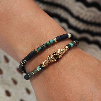 Bracelet Tweeks Double Doré, Strass & Perles de Polymère, Longueur 15,50 à 18,50 cm - Hipanema