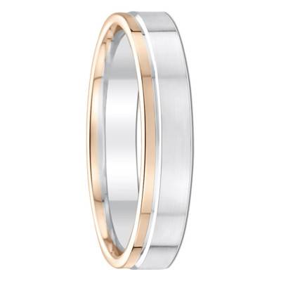 750/1000 White and Rose 2-Color Gold Standard Ribbon Santa Cruz Wedding Ring, 3.5 mm Wide - Fair'Belle