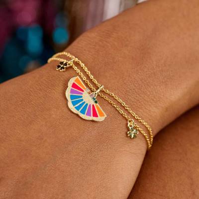 Bracelet Mogador Doré & Email Multicolore, Longueur 15,5 à 18,5 cm - Hipanema