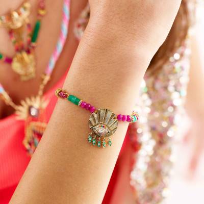 Bracelet Cordon Gracie Doré, Strass & Perles, Longueur 15,5 à 18,5 cm - Hipanema