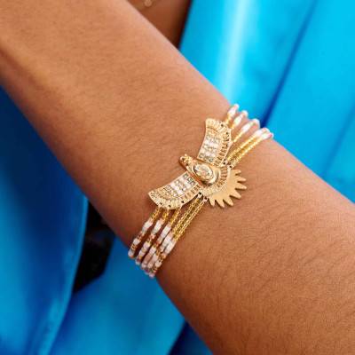 Juiz White Gold & Bead Bracelet, Length 15.5 cm to 18.5 cm - Hipanema