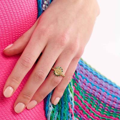 Bague Marisa Dorée & Zircons Verts - Hipanema