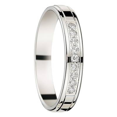750/1000 White Gold & 0.15 ct Diamond Standard Lenisseï Wedding Ring, Width 3.50 mm - Fair'Belle