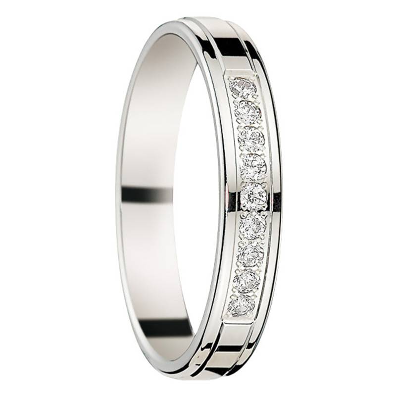 Alliance Lenisseï en Or Blanc 750 & Diamants 0.15 ct, Largeur 3,50 mm - Fair'Belle