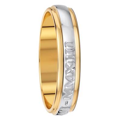 Roman Half-Dome Standard 2-Tone 750/1000 Gold Wedding Ring, 4 mm Width - Fair'Belle