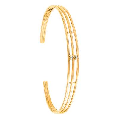 Yellow 18K Gold-Plated Open Openwork Bangle Bracelet with Zirconium Oxides, 58 mm Diameter - Naïades