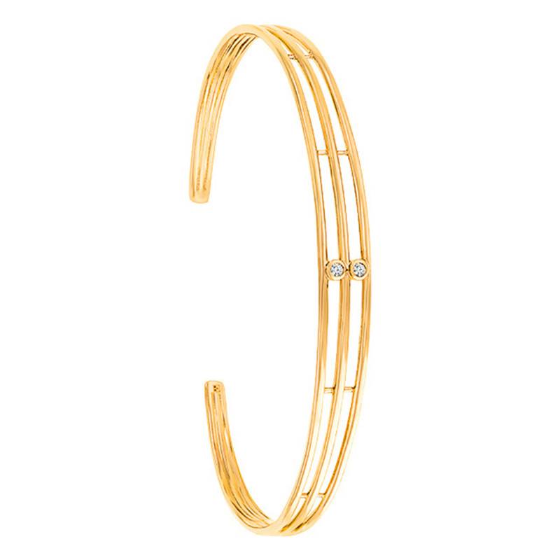 Yellow 18K Gold-Plated Open Openwork Bangle Bracelet with Zirconium Oxides, 58 mm Diameter - Naïades