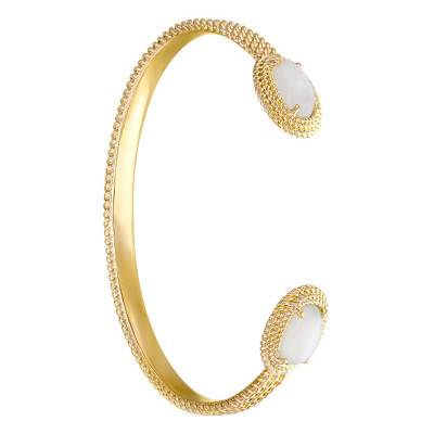 Bracelet jonc pierre de lune, plaqué or, Diamètre 58 mm - Naïades