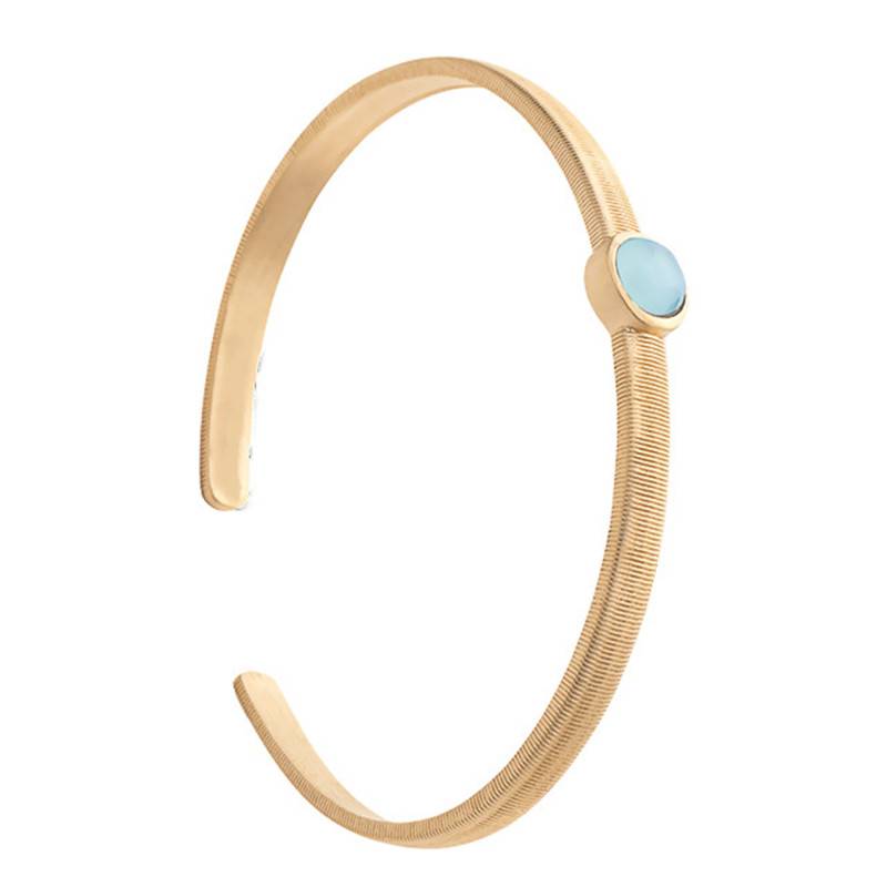 Yellow Gold-Plated Open Bangle Céleste & Blue Agate, 58 mm Diameter - Ana & Cha