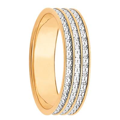 Marilhat Standard Two-Tone 375 Gold Wedding Ring with Triple Diamond-Effect Bands, Width 5 mm - Maison Girard