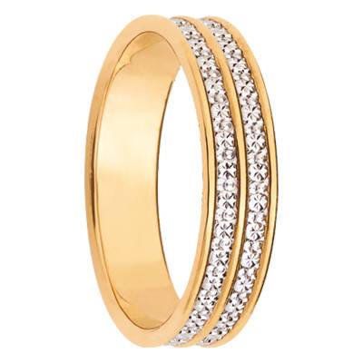 Marilhat Standard Ribbon Two-Tone 375/1000 Gold Diamond-Effect Wedding Ring, 2 Grooves, Width 3.50 mm - Maison Girard
