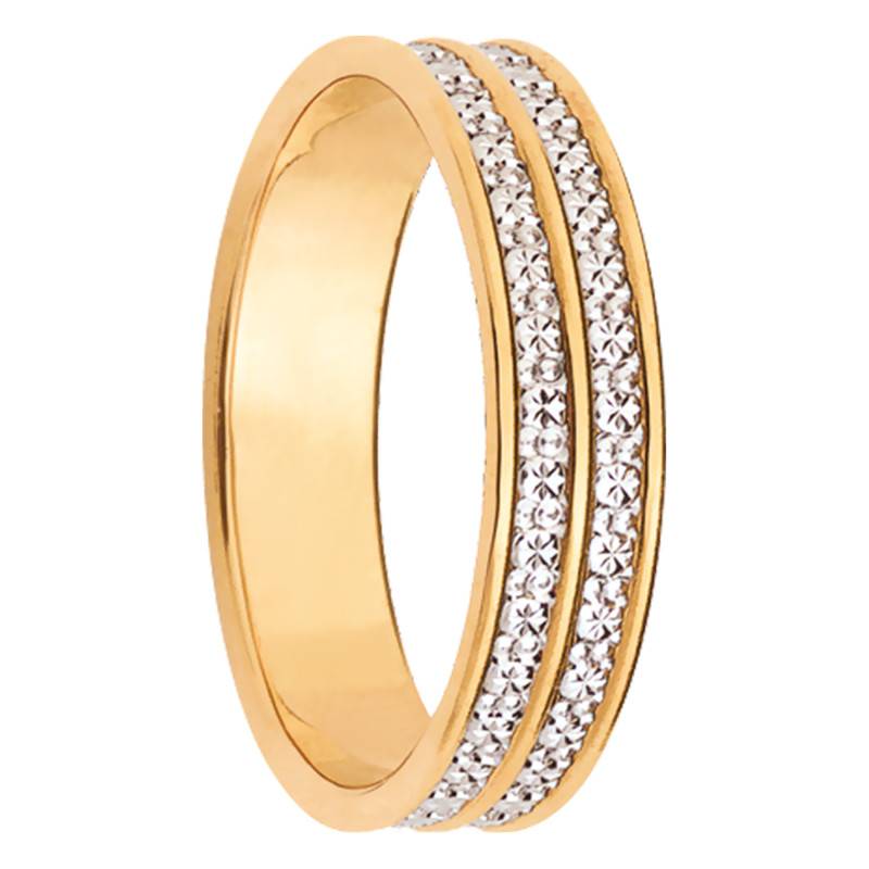 Marilhat Standard Ribbon Two-Tone 375/1000 Gold Diamond-Effect Wedding Ring, 2 Grooves, Width 3.50 mm - Maison Girard