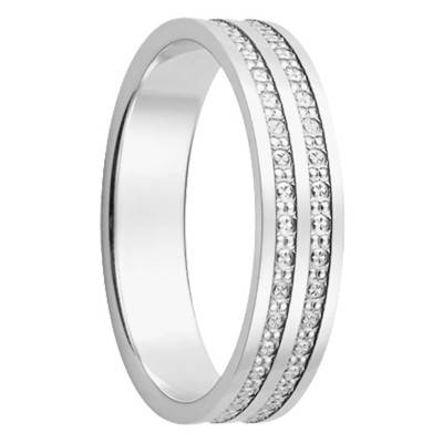 Standard Marilhat Ribbon Wedding Ring with 2 Diamond-Cut Grooves in White Gold 375, Width 4.50 mm - Maison Girard