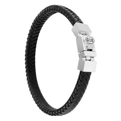 925 Silver Braided Leather Bracelet, 22 cm Length - Guiot De Bourg