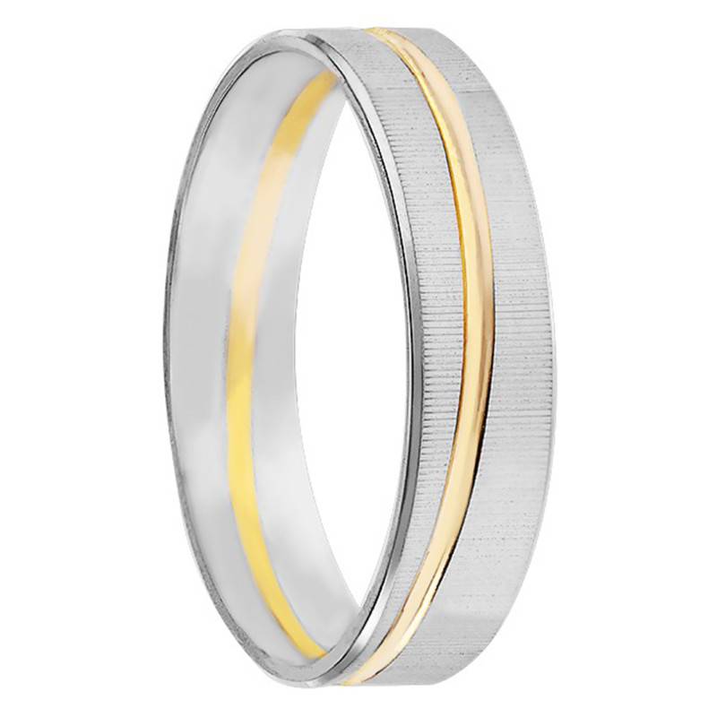 Nanda Two-Tone Gray & Yellow 375/1000 Gold Ribbon Standard Wedding Ring with Diagonal Groove, Width 5 mm - Maison Girard