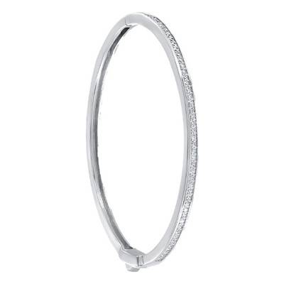 925 Silver Rigid Rivière Bangle, Diameter 60 mm, Width 3 mm - Guiot De Bourg