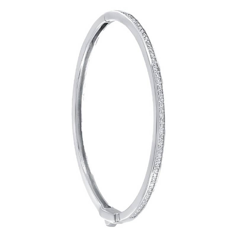 925 Silver Rigid Rivière Bangle, Diameter 60 mm, Width 3 mm - Guiot De Bourg