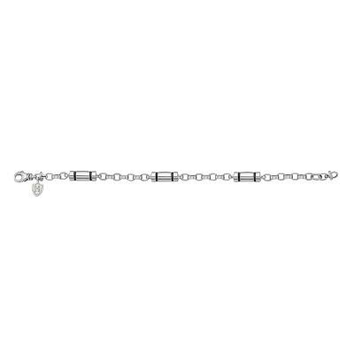 Bracelet Harry Argent & Zircons Noirs, Longueur ajustable 20 cm à 21 cm - Hoxton London