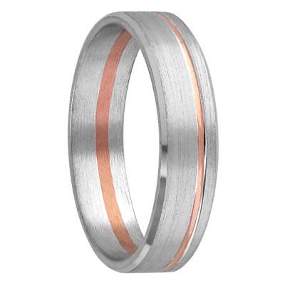 Alliance Ruban Standard Manal en 2 Ors Gris Brossé et Rose en Bande 750, Largeur 4,50 mm - Maison Girard