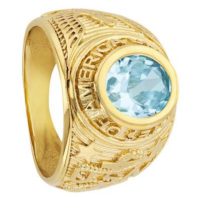 Chevalière universitaire Or Jaune 375 ou 750, Oxyde de zirconium acquamarine - Imperium