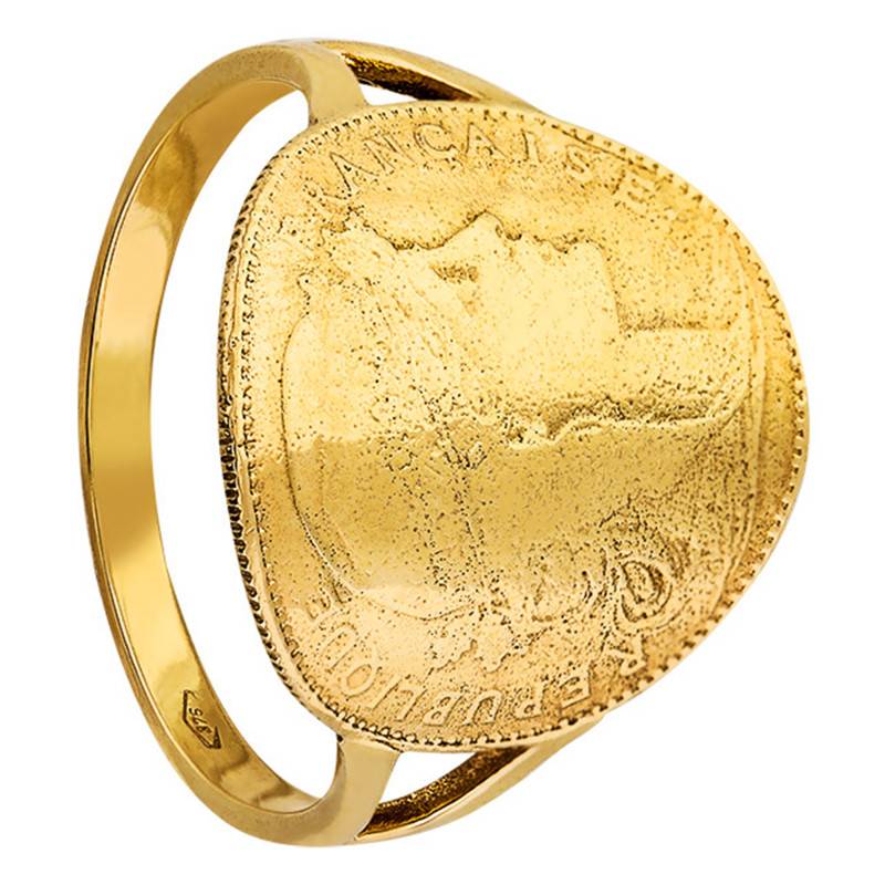 750 Yellow Gold 10F Marianne Coq Replica Coin Ring - Imperium