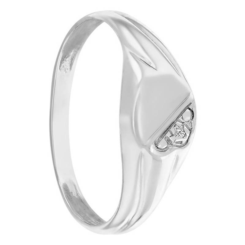 375 White Gold Round Diamond Signet Ring - Imperium