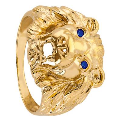 Chevalière tête de lion, yeux bleux, Or Jaune 375 ou 750 - Imperium