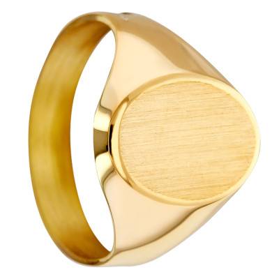 Brushed Oval 18K Yellow Gold Signet Ring, 10 x 14 mm - Imperium