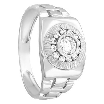 375/1000 White Gold & Cubic Zirconia Oval Signet Ring 11 x 11 mm - Imperium