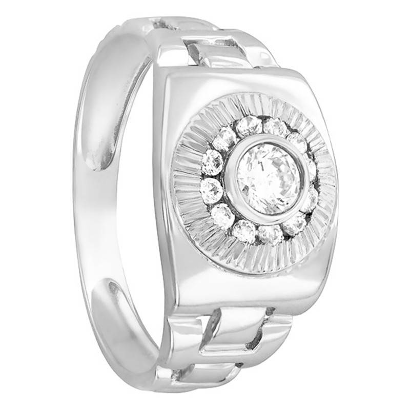 375/1000 White Gold & Cubic Zirconia Oval Signet Ring 11 x 11 mm - Imperium