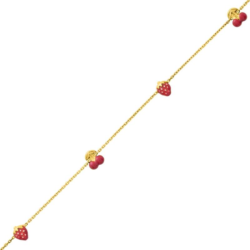 750 Yellow Gold Cable Chain Strawberry Cherry Bracelet, Length 14 cm to 16 cm - Bambins