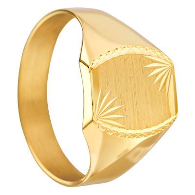 Yellow Gold 375/1000 Brushed Sunburst Signet Ring, 9 x 12 mm Plate - Imperium